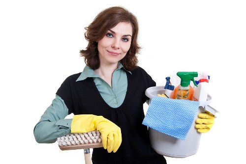 Supervisor reviewing a service issue and checklist with cleaner